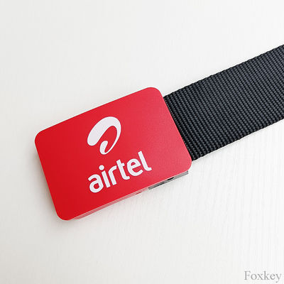 Red Promotional Belt Buckles Plastic POM For Telecom Promotion Logo Print