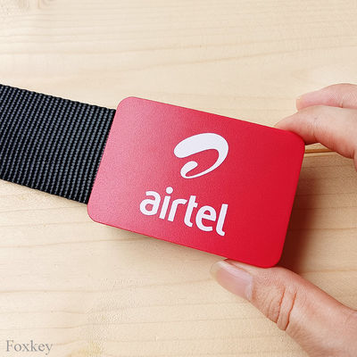 Red Promotional Belt Buckles Plastic POM For Telecom Promotion Logo Print